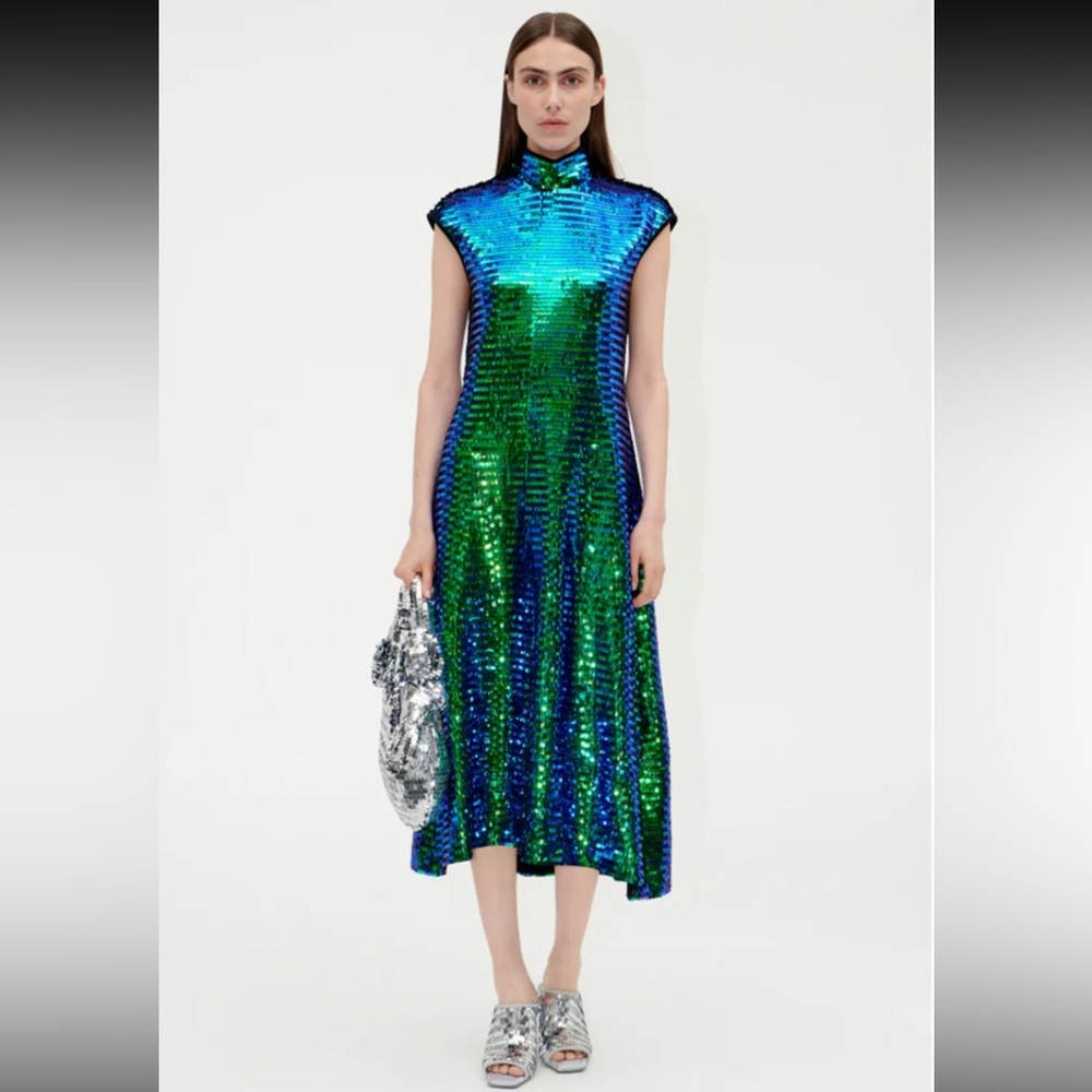 Stine Goya Nixa Sequin Green and Blue Dress - L